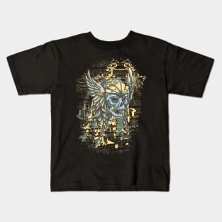 Skull in Helmet with Wings Kids T-Shirt